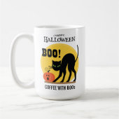 Zwarte Kat Pompoen Koffie met Boos Halloween Koffiemok (Links)