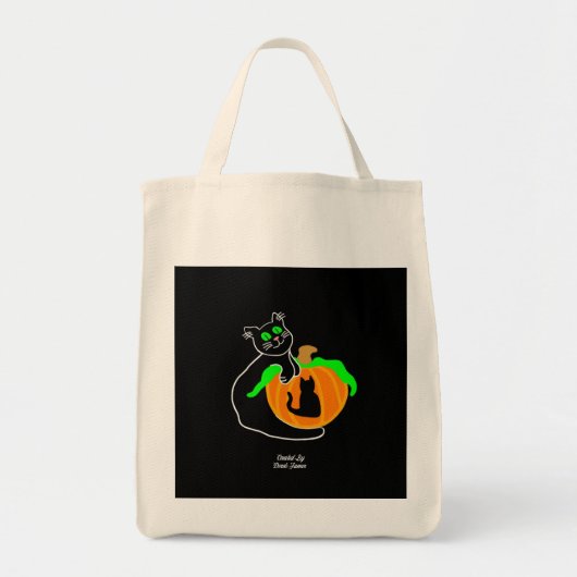Zwarte Kat Pompoen Kruidenier Canvas tas (Voorkant)
