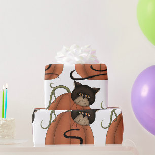 Zwarte Kat Pompoen Letter S Halloween Cadeaupapier