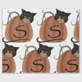 Zwarte Kat Pompoen Letter S Halloween Cadeaupapier (Vlak)