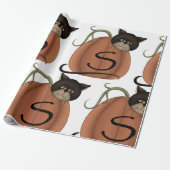 Zwarte Kat Pompoen Letter S Halloween Cadeaupapier (Uitgerold)