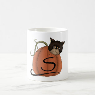 Zwarte Kat Pompoen Letter S Halloween Koffiemok