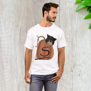 Zwarte Kat Pompoen Letter S Halloween T-shirt