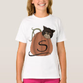 Zwarte Kat Pompoen Letter S Halloween T-shirt (Voorkant)