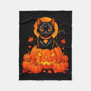 Zwarte Kat Pompoen Maan Halloween Herfst Fleece Deken