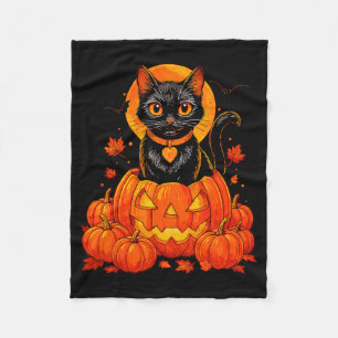Zwarte Kat Pompoen Maan Halloween Herfst Fleece Deken