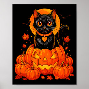 Zwarte Kat Pompoen Maan Halloween Herfst Val Poster