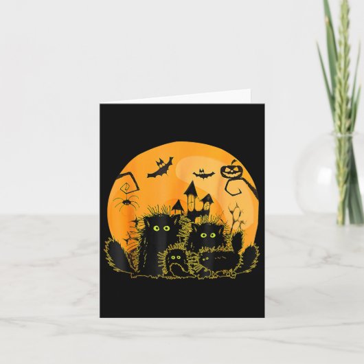 Zwarte Kat Pompoen Maan Halloween Kaart (Voorkant)