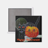 Zwarte kat pompoen & maan magneet (Voorkant / Achterkant)