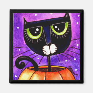 Zwarte kat & pompoen - magneet