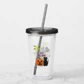 Zwarte kat & pompoen niet eng Halloween Acryl Drinkbeker (Achterkant)