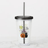 Zwarte kat & pompoen niet eng Halloween Acryl Drinkbeker (Voorkant)