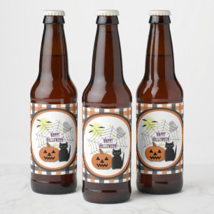 Zwarte kat & pompoen niet eng Halloween Bier Etiket