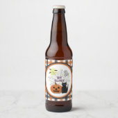 Zwarte kat & pompoen niet eng Halloween Bier Etiket (Voorkant)