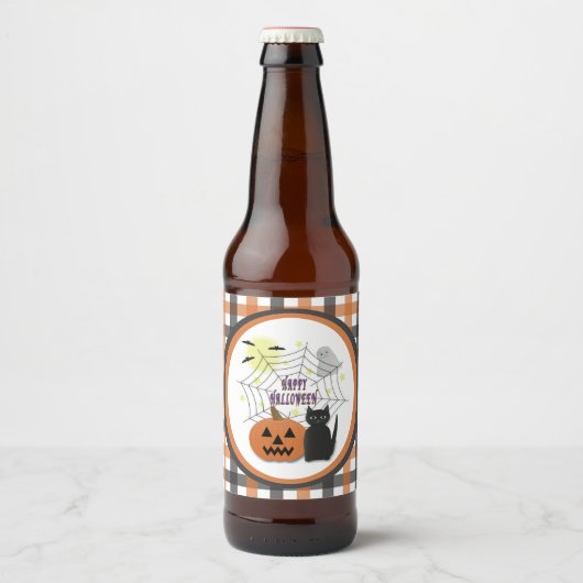 Zwarte kat & pompoen niet eng Halloween Bier Etiket (Voorkant)