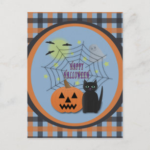 Zwarte kat & pompoen niet eng Halloween Briefkaart