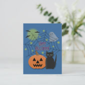 Zwarte kat & pompoen niet eng Halloween Briefkaart (Staand voorkant)