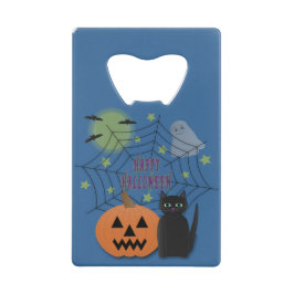 Zwarte kat & pompoen niet eng Halloween Creditkaart Flessenopener