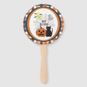 Zwarte kat & pompoen niet eng Halloween Handwaaier (Achterkant)