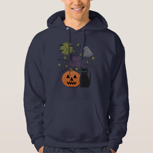 Zwarte kat & pompoen niet eng Halloween Hoodie (Voorkant)