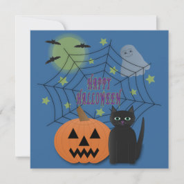 Zwarte kat & pompoen niet eng Halloween Kaart