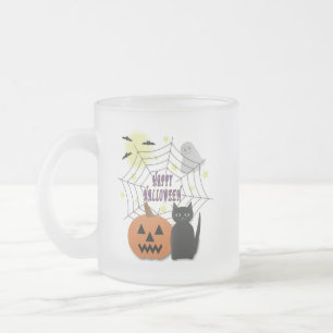 Zwarte kat & pompoen niet eng Halloween Matglas Koffiemok