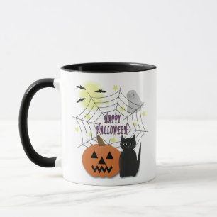 Zwarte kat & pompoen niet eng Halloween Mok