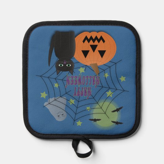 Zwarte kat & pompoen niet eng Halloween Pannenlap (Voorkant)