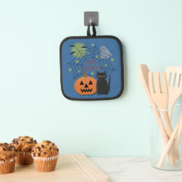 Zwarte kat & pompoen niet eng Halloween Pannenlap