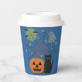 Zwarte kat & pompoen niet eng Halloween Papieren Bekers (Achterkant)