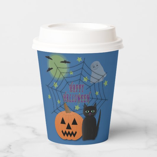 Zwarte kat & pompoen niet eng Halloween Papieren Bekers (Voorkant)