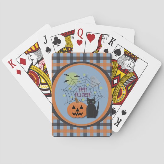 Zwarte kat & pompoen niet eng Halloween Pokerkaarten (Achterkant)