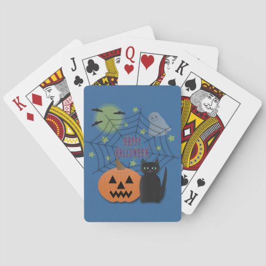 Zwarte kat & pompoen niet eng Halloween Pokerkaarten (Achterkant)