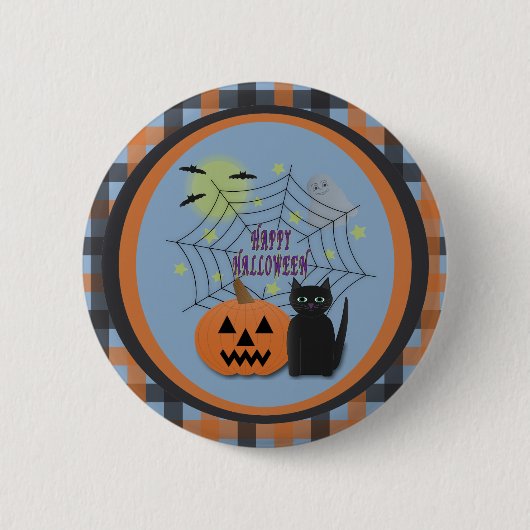 Zwarte kat & pompoen niet eng Halloween Ronde Button 5,7 Cm (Voorkant)