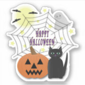 Zwarte kat & pompoen niet eng Halloween Sticker (Voorkant)