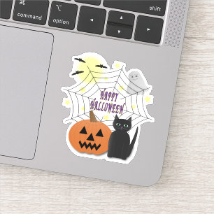 Zwarte kat & pompoen niet eng Halloween Sticker