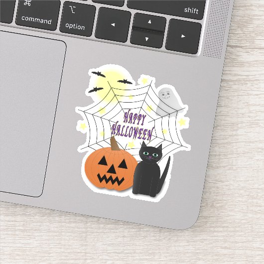 Zwarte kat & pompoen niet eng Halloween Sticker (Detail)