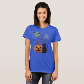 Zwarte kat & pompoen niet eng Halloween T-shirt (Voorkant volledig)
