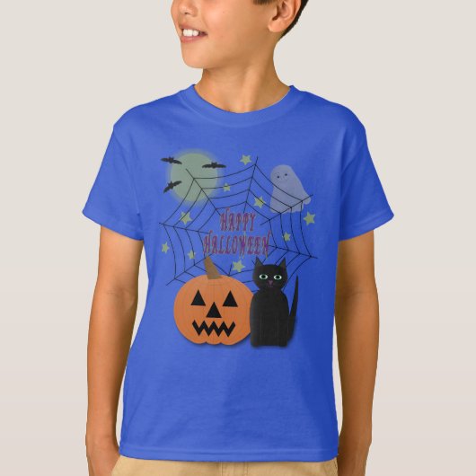 Zwarte kat & pompoen niet eng Halloween T-shirt (Voorkant)