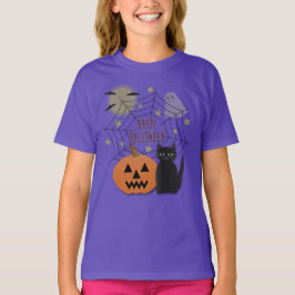 Zwarte kat & pompoen niet eng Halloween T-shirt