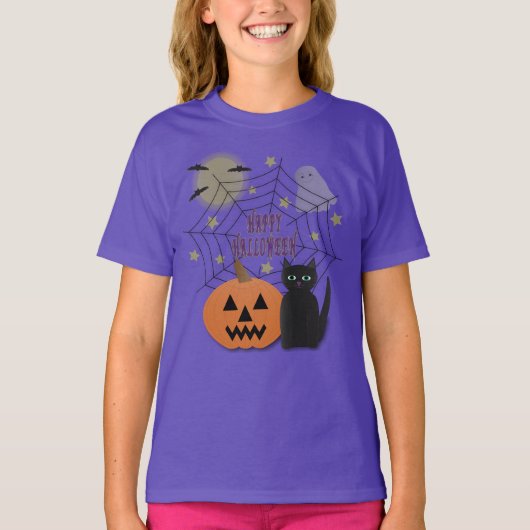 Zwarte kat & pompoen niet eng Halloween T-shirt (Voorkant)
