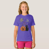 Zwarte kat & pompoen niet eng Halloween T-shirt (Voorkant volledig)