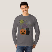Zwarte kat & pompoen niet eng Halloween T-shirt (Voorkant volledig)