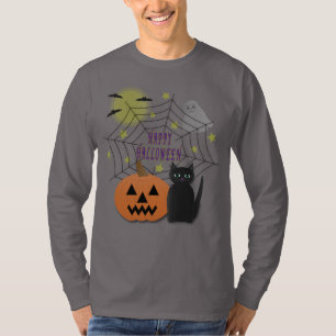 Zwarte kat & pompoen niet eng Halloween T-shirt
