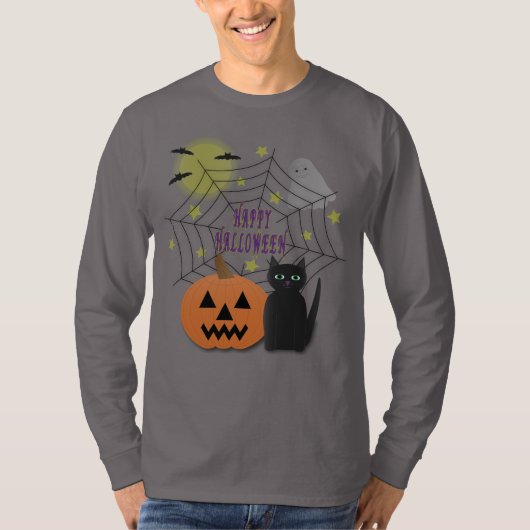 Zwarte kat & pompoen niet eng Halloween T-shirt (Voorkant)