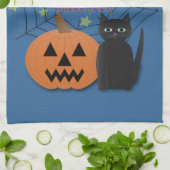 Zwarte kat & pompoen niet eng Halloween Theedoek (Gevouwen)