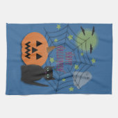 Zwarte kat & pompoen niet eng Halloween Theedoek (Horizontaal)