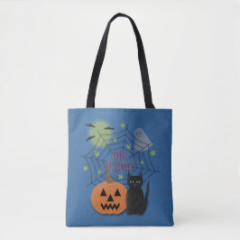 Zwarte kat & pompoen niet eng Halloween Tote Bag