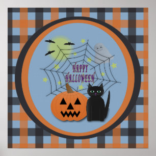 Zwarte Kat & Pompoen Niet Schrikbarend Halloween Poster