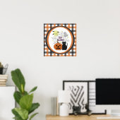 Zwarte Kat & Pompoen Niet Schrikbarend Halloween Poster (Thuiskantoor)